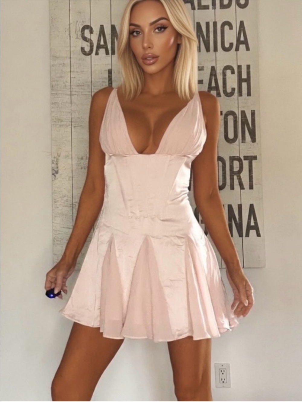 HOUSE OF CB 'Samida' Pink Satin Corset Mini Dress/Size Small US4-6 $269